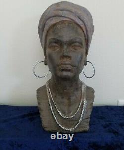 African American Lady Bust Head Ethnic Decor Statue Sculpture LARGE