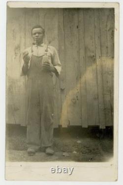 African American Man 1900 Smoking Pipe, Bottle, Outhouse RPPC Black Rural Poor