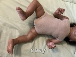 African American Medium Dark Reborn Girl Doll Curly Black Hair Pink Outfit