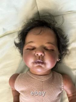 African American Medium Dark Reborn Girl Doll Curly Black Hair Pink Outfit