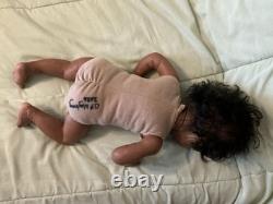 African American Medium Dark Reborn Girl Doll Curly Black Hair Pink Outfit
