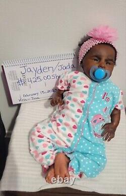 African American Reborn Baby Jayden by Natalie Scholl, curly rooted hair, vinyl