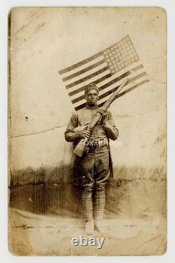 African American Soldier Backward Flag 1918 Civil Rights RPPC Rifle Black J15210