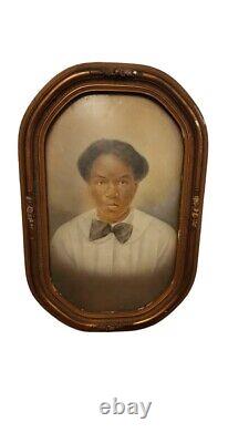 African American Woman Antique Convex Oval Portrait Charcoal, BUBBLE GLASS