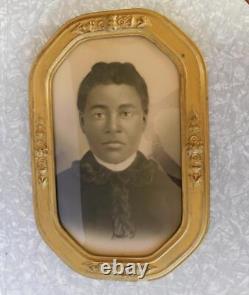 African American Woman Antique Convex Oval Portrait Charcoal-Enhanced Photograph