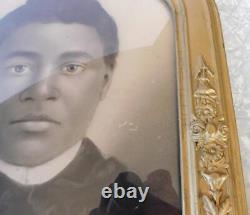 African American Woman Antique Convex Oval Portrait Charcoal-Enhanced Photograph