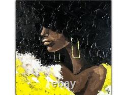 African American Woman Original Oil Painting Afro Woman Art Black Woman Portrait