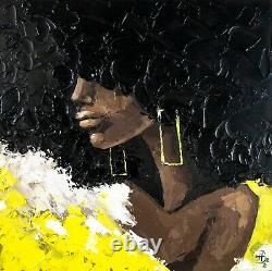 African American Woman Original Oil Painting Afro Woman Art Black Woman Portrait