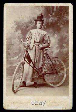 African American Woman withBicycle 1890 Cabinet Card Photo Black Girl Cyclist Lady