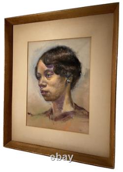 African American Young Black Woman Original Portrait Vintage Artwork Painting