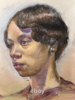 African American Young Black Woman Original Portrait Vintage Artwork Painting