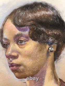 African American Young Black Woman Original Portrait Vintage Artwork Painting