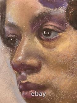 African American Young Black Woman Original Portrait Vintage Artwork Painting
