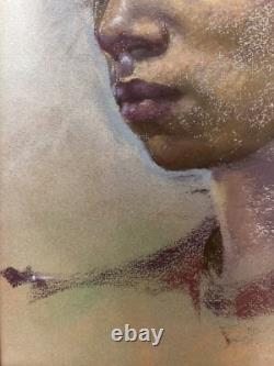 African American Young Black Woman Original Portrait Vintage Artwork Painting