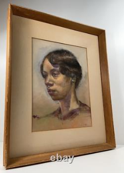 African American Young Black Woman Original Portrait Vintage Artwork Painting