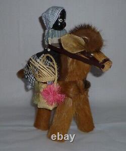 African American black art doll and baby on donkey pack mule vintage collectable