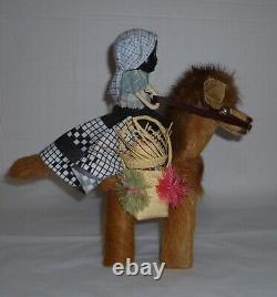 African American black art doll and baby on donkey pack mule vintage collectable