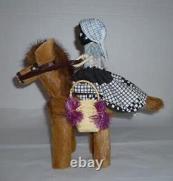 African American black art doll and baby on donkey pack mule vintage collectable