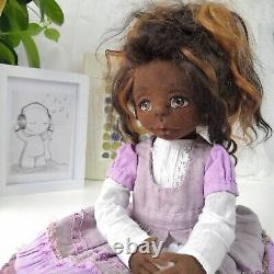 African American doll handmade Black doll 14.56 inches Art doll dark brown skin