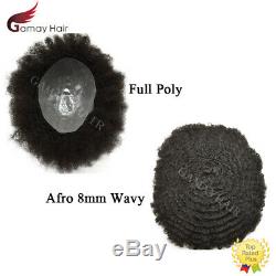 Afro Curl Mens Toupee All Skin Poly African American Hairpiece Natural Black 8mm