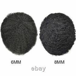 Afro Curl Mens Toupee Full Poly Skin Pu African American Hair System Replacement