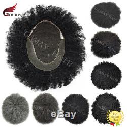 Afro Curl Mens Toupee Hairpiece French Lace Front African American Hair Systems