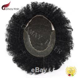 Afro Curl Mens Toupee Hairpiece French Lace Front African American Hair Systems