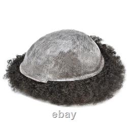 Afro Curly Mens Toupee Full Poly Skin African American Black Human Hairpiece 6mm