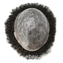 Afro Curly Mens Toupee Full Poly Skin African American Black Human Hairpiece 6mm