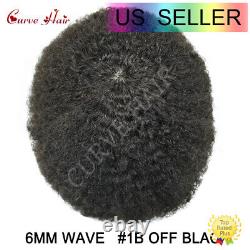 Afro Toupee For Black Men Full Poly Skin PU Afro Wig African American Hairpieces