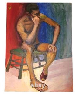 Amateur African American Black Man Underwear Sitting Green Bench Red Shoe