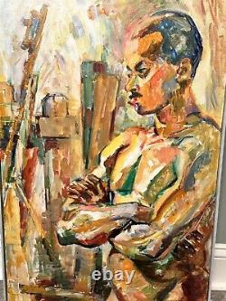 Anthony A. Ferrara Oil Canvas Portrait of Nude Black African American Male 20x30