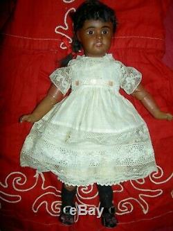 Antique 12 j'td. Black bisque doll c1891, Bahr & Proschild 277 DEP pierced ears