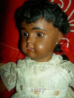 Antique 12 j'td. Black bisque doll c1891, Bahr & Proschild 277 DEP pierced ears