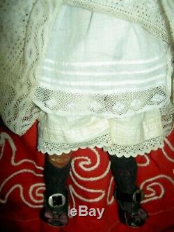 Antique 12 j'td. Black bisque doll c1891, Bahr & Proschild 277 DEP pierced ears