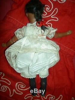 Antique 12 j'td. Black bisque doll c1891, Bahr & Proschild 277 DEP pierced ears