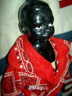 Antique 12 j'td. Black bisque doll c1891, Bahr & Proschild 277 DEP pierced ears