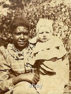 Antique 1880 Original Cabinet Card Photo African American Black Nanny White Baby