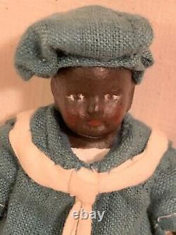 Antique 1890 Jolly little sailor 6 small doll restored, handcarved wooden limbs