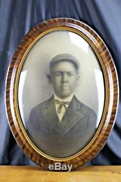Antique 1890 Oval Bubble Glass Frame African American Young-Black Americana Rare
