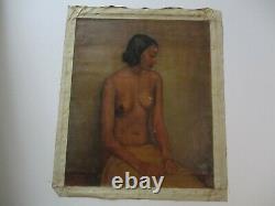 Antique 1930's Oil Painting Black Americana Nude African American Woman Portrait