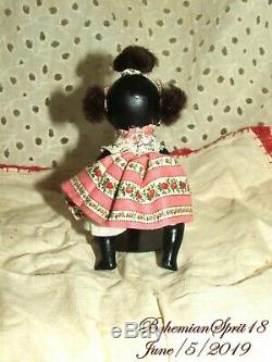 Antique 1930's Signed Japan African American Double Jointed Bisque 4'' GIRL Doll
