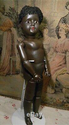 Antique 21 Black Painted Bisque Child, Glass Sleepy Eyes