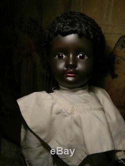 Antique 21 Black Painted Bisque Child, Glass Sleepy Eyes