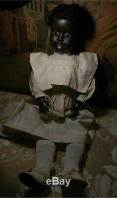 Antique 21 Black Painted Bisque Child, Glass Sleepy Eyes