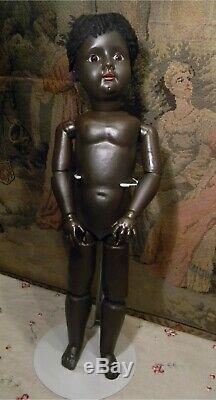 Antique 21 Black Painted Bisque Child, Glass Sleepy Eyes