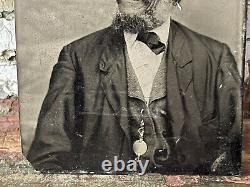 Antique AFRICAN AMERICAN MAN TINTYPE in Suit & POCKET-WATCH Photo Black Interest