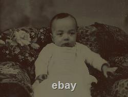 Antique African American Angel Boy Floral Sick Pre Post Mortem Tintype Photo