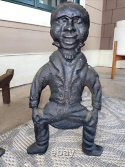Antique African American Black Cast Iron Figural Andirons Dogs Fireplace