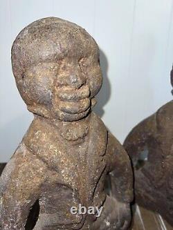 Antique African American Black Cast Iron Figural Andirons Dogs Fireplace